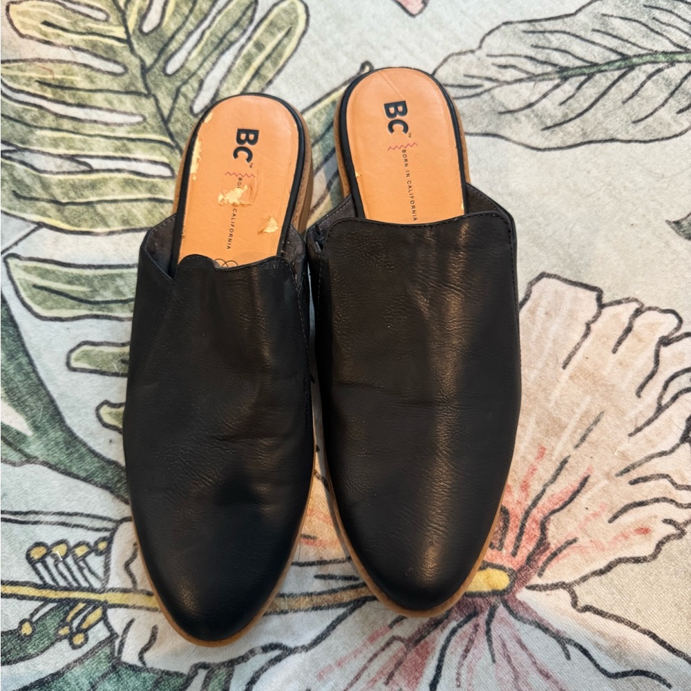 BC Black Leather Women's Mules
